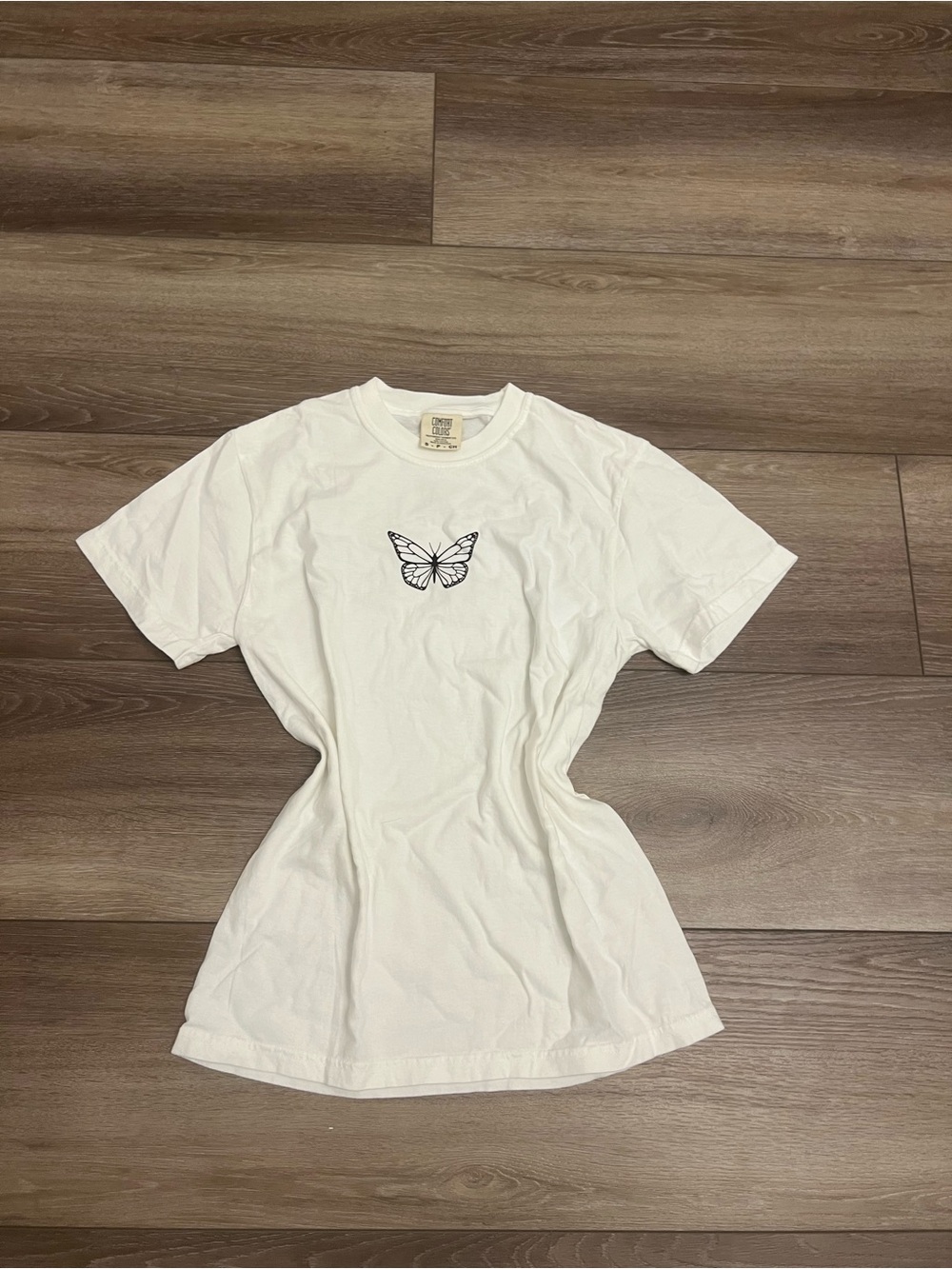 Comfort Colors White Short-Sleeve Tee with Black Butterfly